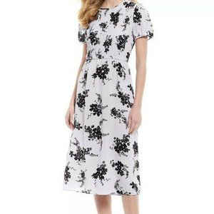 Michael Kors Pintuck Floral Midi Dress Lavender